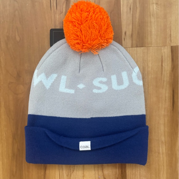 NWT Custom Blue and Gray Sugar Bowl Beanie with Orange Pom Pom